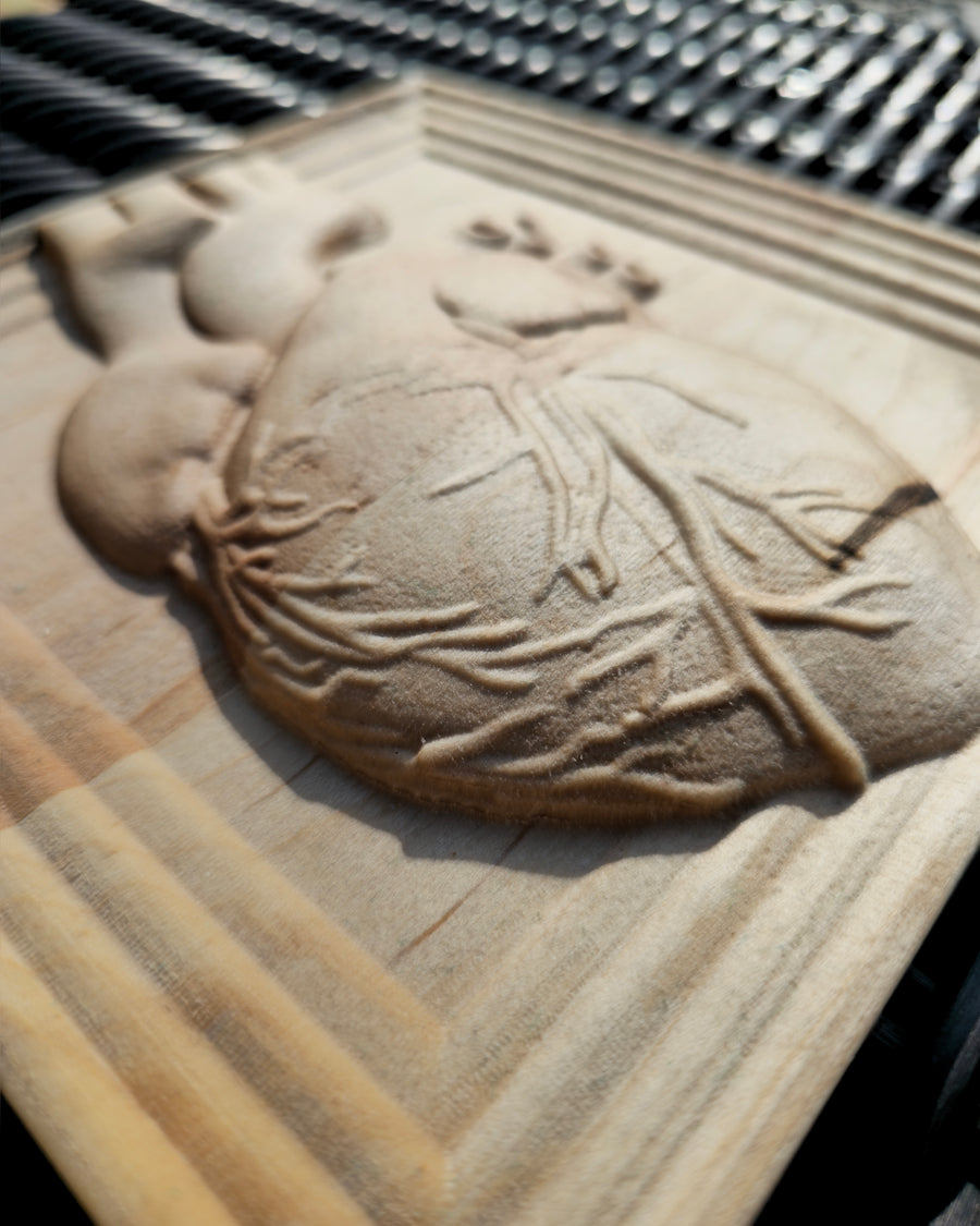 3D heart relief, ambrosia maple