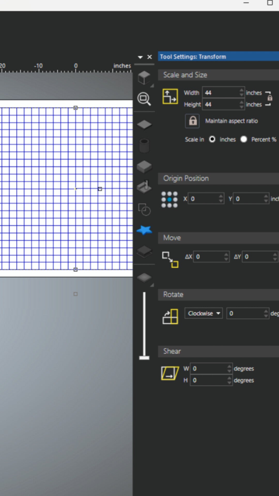 CarveCo Maker software showing picture of the dimensions of the grid lines